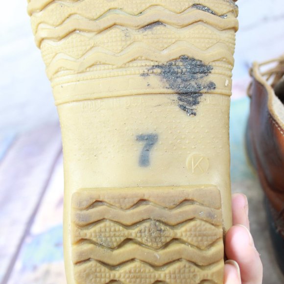 Vintage LL Bean Unlined Brown Leather Lace Up Leather Duck Boots Size 7 - Picture 8 of 9